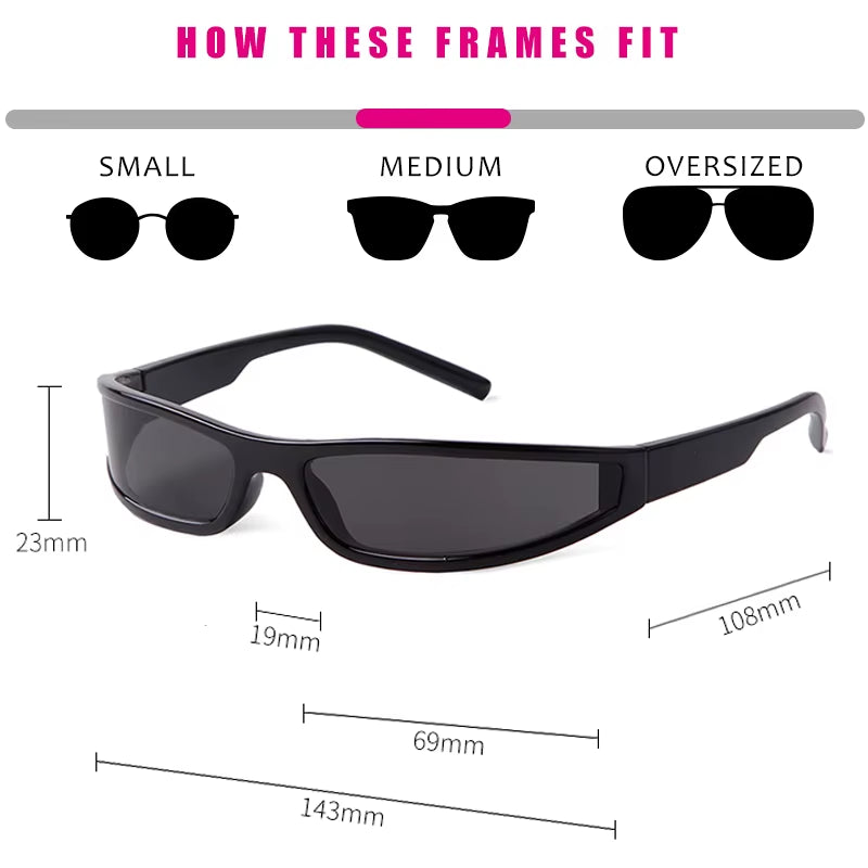 Fashion Mirror Sport Sunglasses Women Men Y2K Rectangle Narrow Shade Eyewear Male Punk Cycling Driving Sun Glasses Female UV400