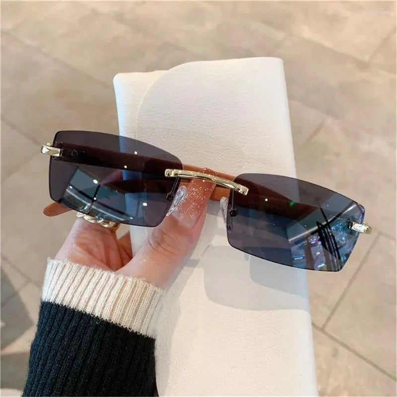 Sunglasses UV400 Punk Retro Gradient Rectangle Sun Glasses Frameless Eyewear for Women & Men Driving Shades