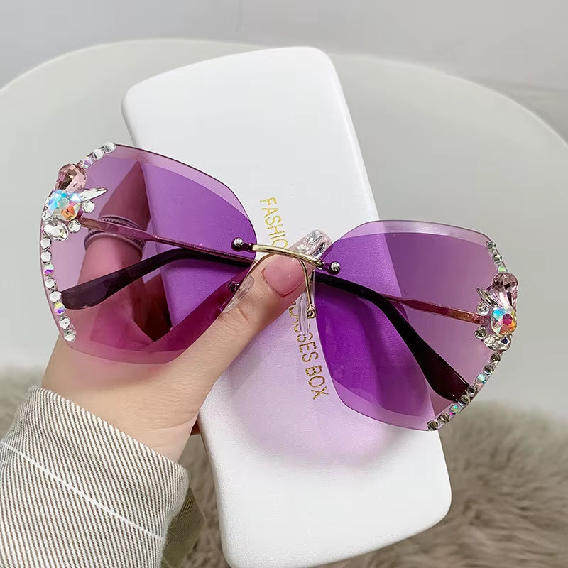 New Decorative Rhinestones Women Sunglasses Women'S Metal Mirror Leg Oval Sun Glasses Summer Fashion Eyewear UV400 Gafas De Sol