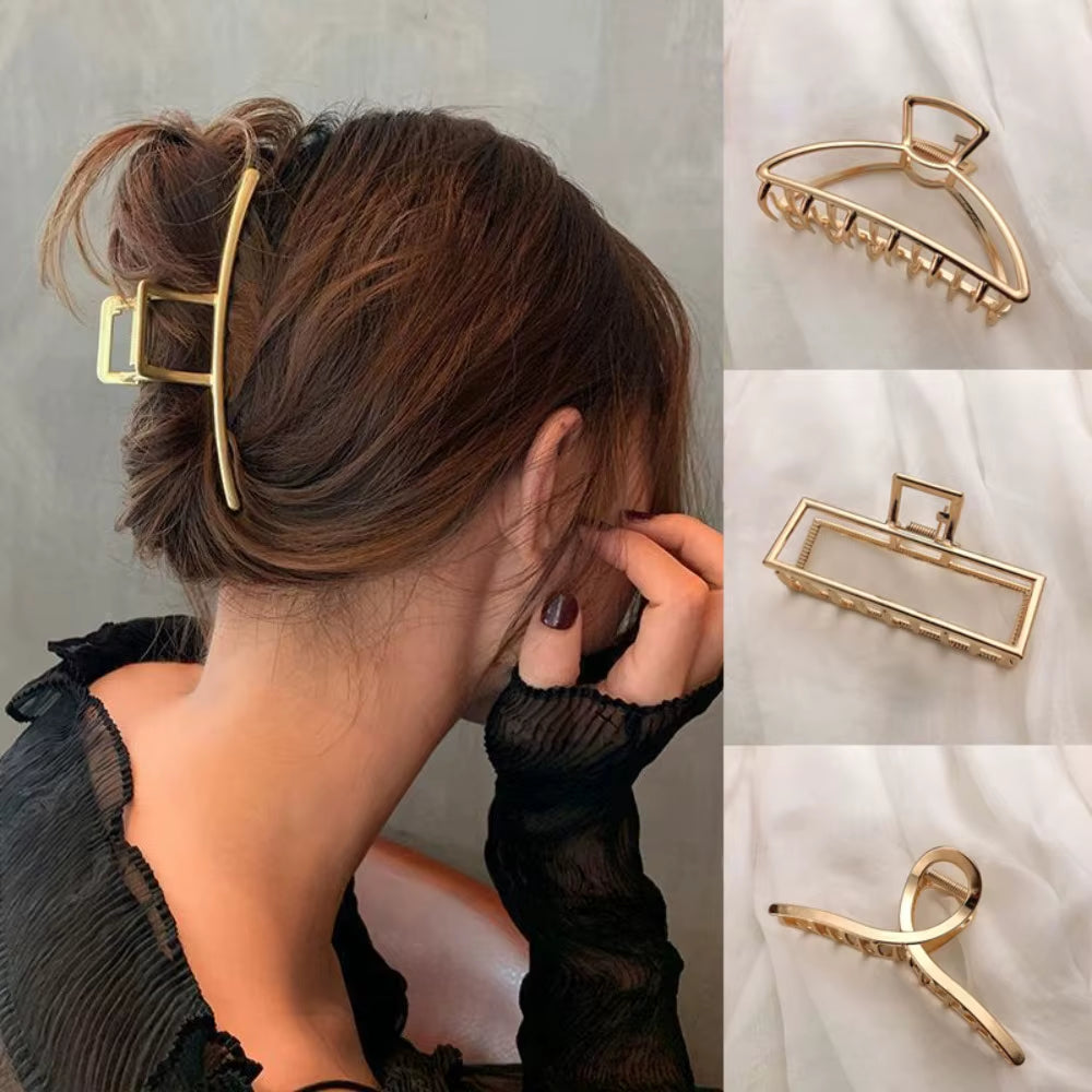 Gold Color Hollow Geometric Hair Clips Metal Hair Claw Cross Hairclip Headband Hairpin Hair Crab Women Hair Fashion Accessories