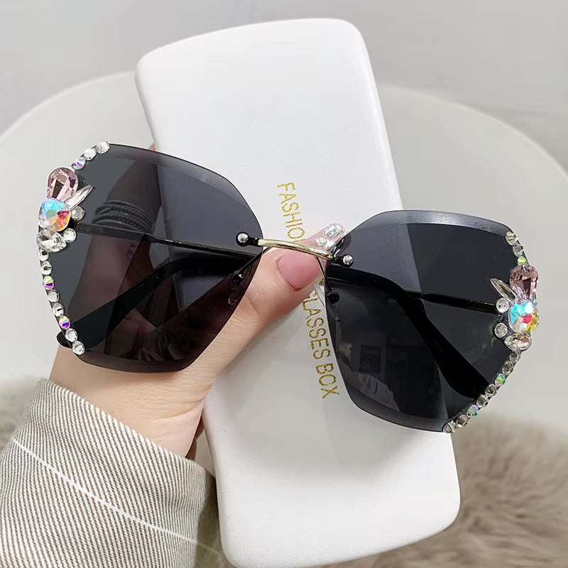 New Decorative Rhinestones Women Sunglasses Women'S Metal Mirror Leg Oval Sun Glasses Summer Fashion Eyewear UV400 Gafas De Sol