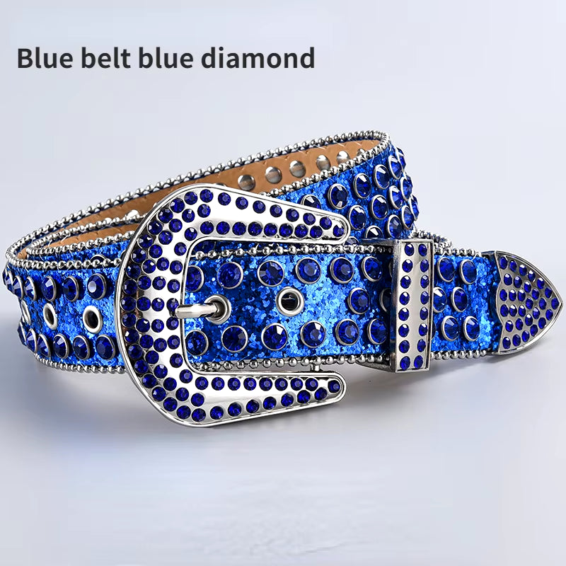 New Rhinestone Luxury Belt Women Y2K Style Western Exaggerated Jeans Fashion Accessories Punk High Quality Alloy Buckle BB Belt