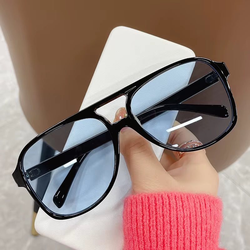 Classic Oversized Pilot Sunglasses Women Retro Vintage Double Bridge Big Sun Shades Glasses Unisex 90S Yellow Driving Eyewear