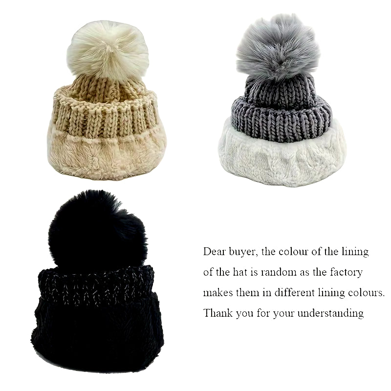 2PCS Winter Warm Knit Hat Set Winter Hat Thick Plush Windproof Cold Casual Warm Hat Scarf