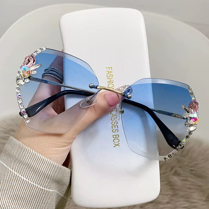 New Decorative Rhinestones Women Sunglasses Women'S Metal Mirror Leg Oval Sun Glasses Summer Fashion Eyewear UV400 Gafas De Sol