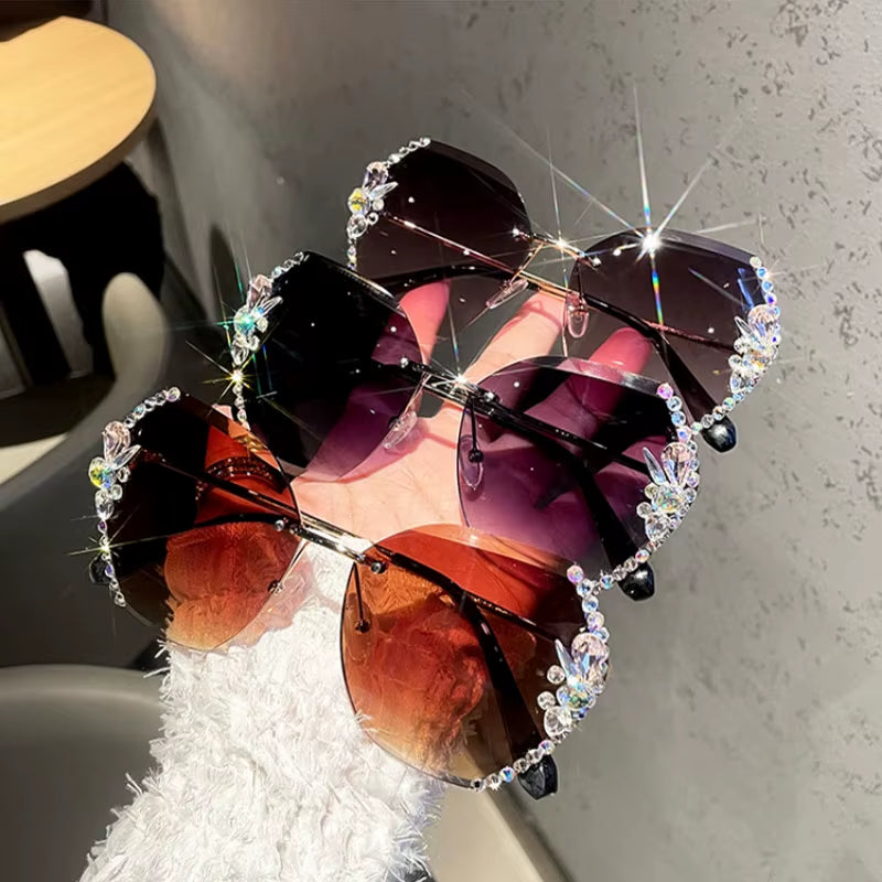 New Decorative Rhinestones Women Sunglasses Women'S Metal Mirror Leg Oval Sun Glasses Summer Fashion Eyewear UV400 Gafas De Sol