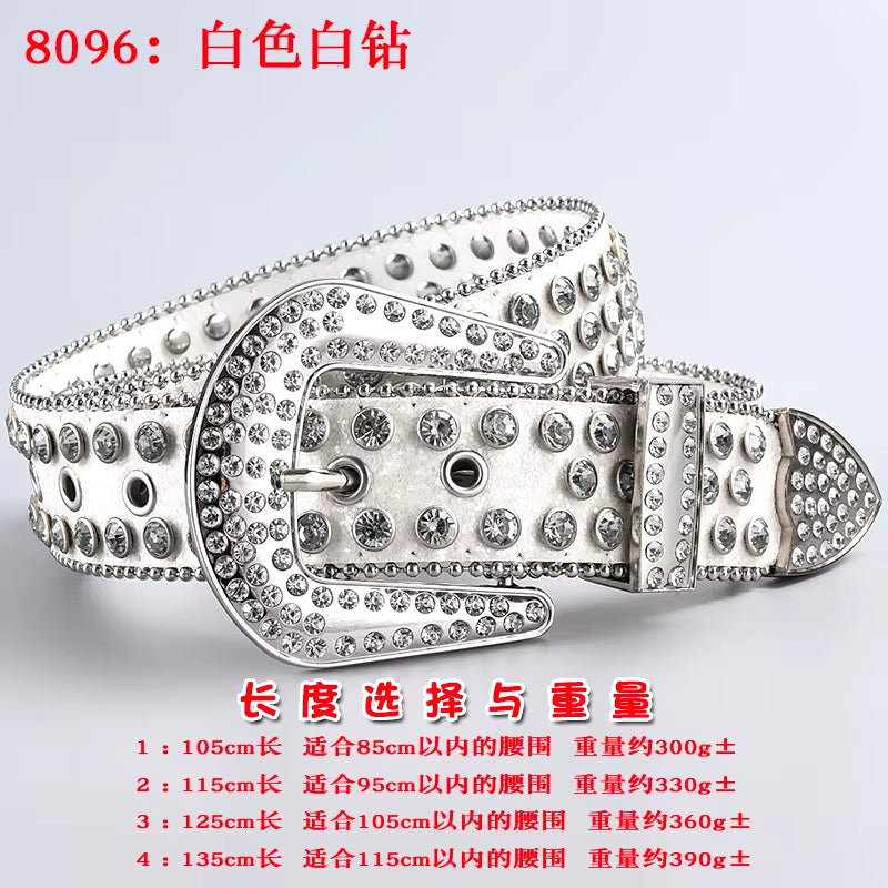 New Rhinestone Luxury Belt Women Y2K Style Western Exaggerated Jeans Fashion Accessories Punk High Quality Alloy Buckle BB Belt