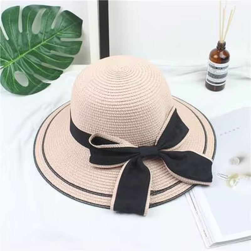 Sun Hat Big Black Bow Summer Hats for Women Foldable Straw Beach Panama Hat Visor Wide Brim Femme Female 2018 New