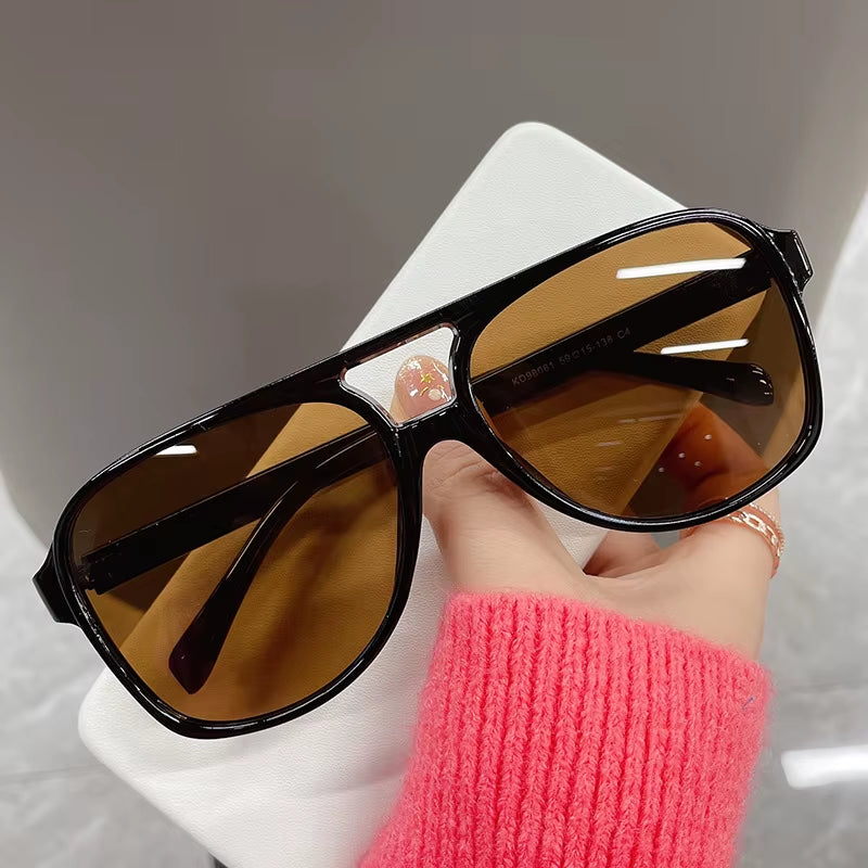 Classic Oversized Pilot Sunglasses Women Retro Vintage Double Bridge Big Sun Shades Glasses Unisex 90S Yellow Driving Eyewear