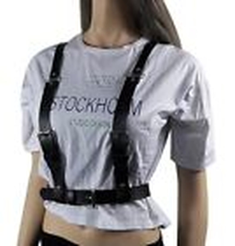 Black Goth Leather Harness Top for Women Punk Waist Belt Body Chain Adjustable