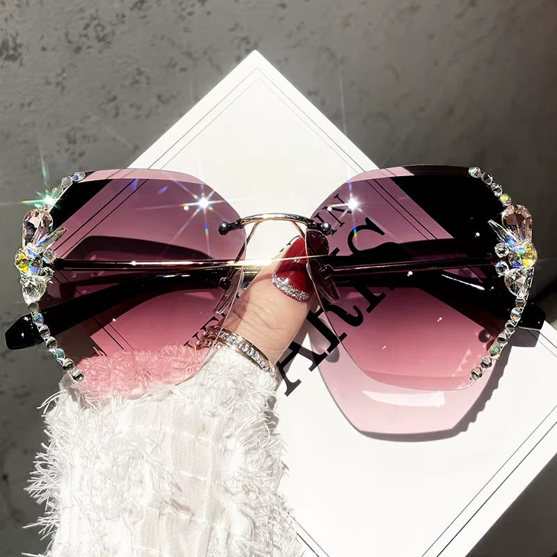 New Decorative Rhinestones Women Sunglasses Women'S Metal Mirror Leg Oval Sun Glasses Summer Fashion Eyewear UV400 Gafas De Sol