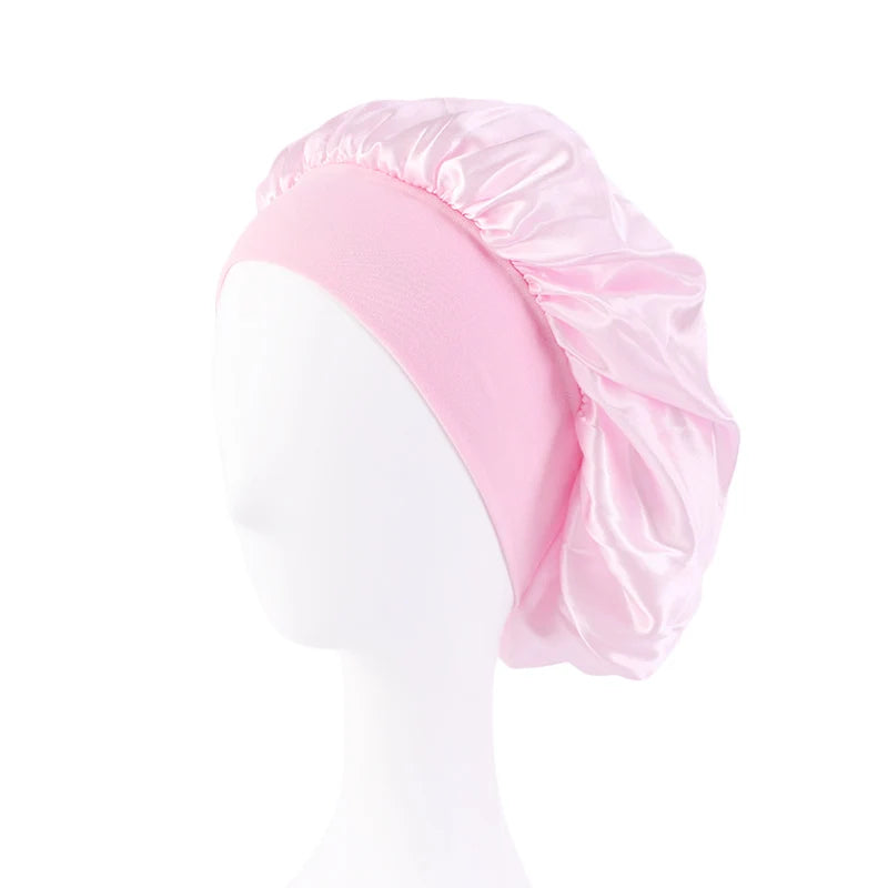 New Women'S Satin Solid Wide-Brimmed Sleeping Hat Unisex Head Wrap Elastic Band Cap Hair Care Bonnet Night Hat Bonnet De Nuit